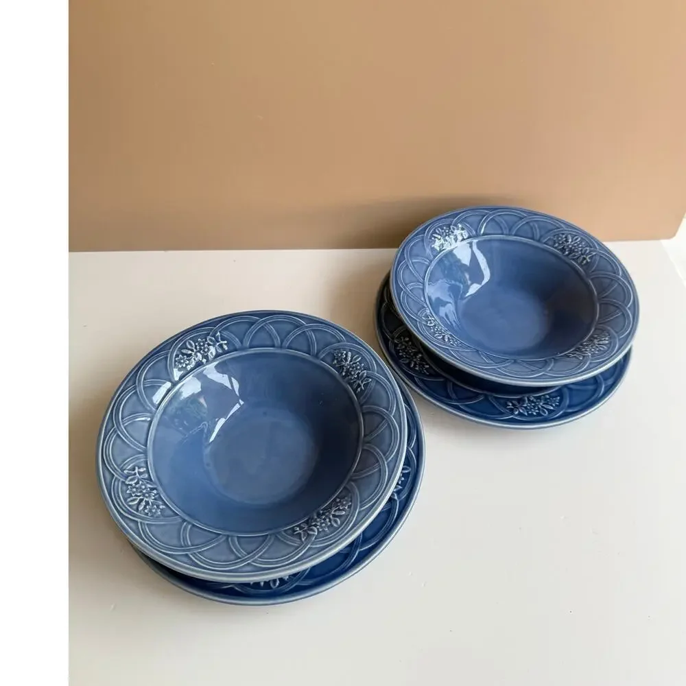 Bordallo Pinheiro Set of Two Blue Floral Arches Bowl and Salad Plate Set